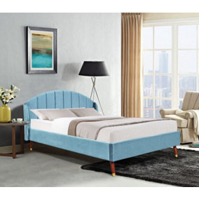 Comfy Living Winged Plush Velvet Fabric  Bed Frame with Curved Headboard 4ft6 Double Steel
