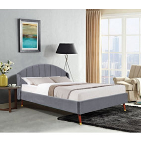 Comfy Living Winged Plush Velvet Fabric  Bed Frame with Curved Headboard 5ft King Grey