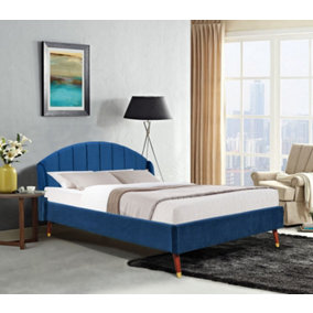 Comfy Living Winged Plush Velvet Fabric  Bed Frame with Curved Headboard 5ft King Navy