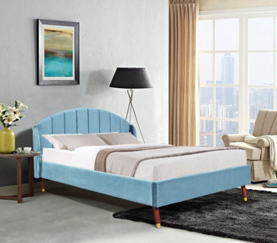 Comfy Living Winged Plush Velvet Fabric  Bed Frame with Curved Headboard 5ft King Steel37