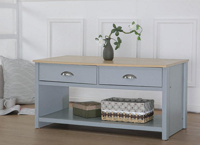Comfy Living Wooden 2 Drawer Coffee Table Available in Grey/Oak or White/Oak