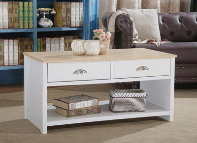 Comfy Living Wooden 2 Drawer Coffee Table Available in White/Oak