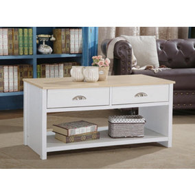 Comfy Living Wooden 2 Drawer Coffee Table Available in White/Oak