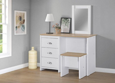 Solid Wood Single Pedestal Dressing Table, Mirror & Stool