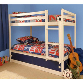 Comfy Living Wooden Kids Childrens White Single Bunk Bed With Storage in Blue