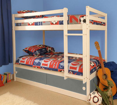 Comfy Living Wooden Kids Childrens White Single Bunk Bed With Storage in Grey