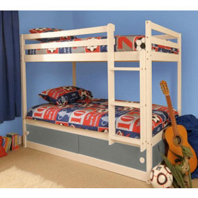 Comfy Living Wooden Kids Childrens White Single Bunk Bed With Storage in Grey