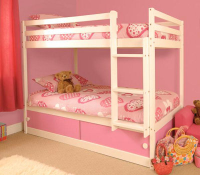 Comfy Living Wooden Kids Childrens White Single Bunk Bed With Storage in Pink