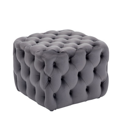 Comfy Velvet Square Footstool Square Pouffe Seat for Living Room 49cm W x 49cm D x 44cm H Grey