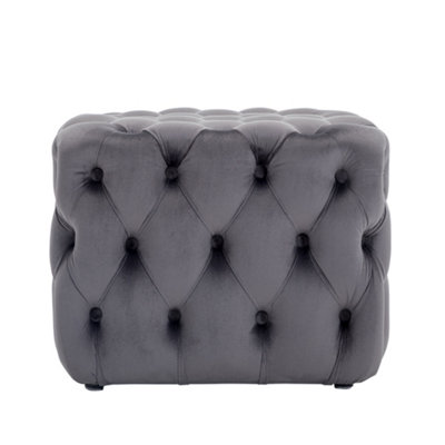 Comfy Velvet Square Footstool Square Pouffe Seat for Living Room 49cm W x 49cm D x 44cm H Grey