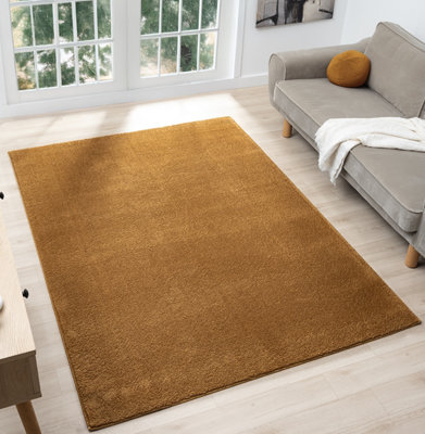 Comfy Washable Low Pile Living Room Area Rug - Anti-Slip Felt Backing Gold 60cm x 100cm