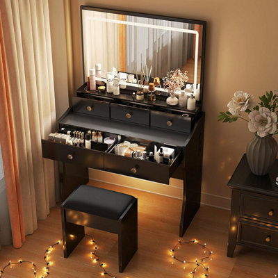 COMHOMA Dressing Table with LED Lighting Mirror and Stool, Makeup ...