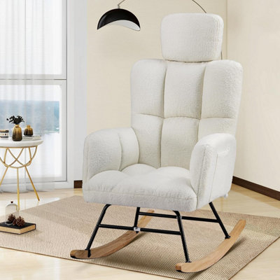 COMHOMA Rocking Chair, Teddy Comfy Relaxer Chair with High Backrest for ...