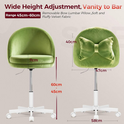 COMHOMA VANITY DESK CHAIR DRESSING TABLE CHAIRS SWIVEL HEIGHT ADJUSTABLE  CHAIR, VELVET, GREEN