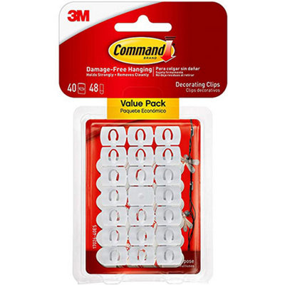 Command 17026-VP Small Decorating Clips White 40-Clips 48-Strips Decorate Damage-Free