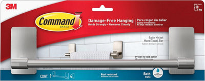 Command™ Bath Hand Towel Bar Satin Nickel Bath41-SN, Satin Nickel, 1 Caddy + 4 Medium Strips