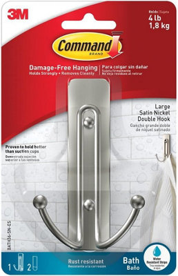 Command Bath Satin Nickel Large Double Hook Bath36-SN