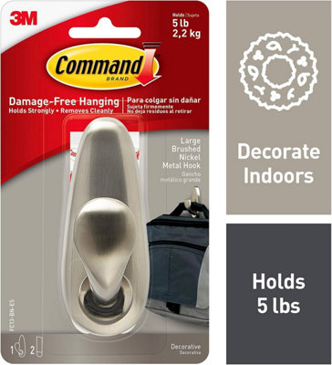 Command Forever Classic Brushed Nickel Large Metal Hook FC13-BN