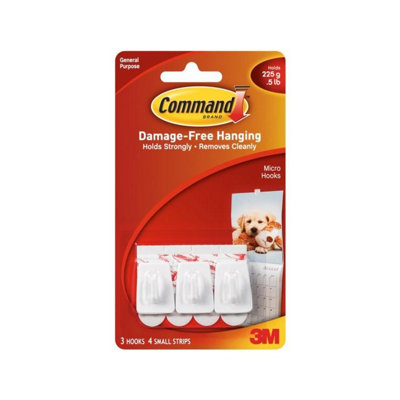 Command Micro Hooks (Pack Of 3) White (One Size)