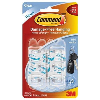 Command Mini Hooks (Pack of 6) Clear (One Size)