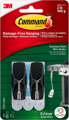 Command Outdoor Black Stainless Steel Wire Hooks, 17065AW, 2 Hooks, 3 Strips