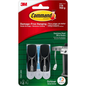 Command Outdoor Black Stainless Steel Wire Hooks, 17065AW, 2 Hooks, 3 Strips