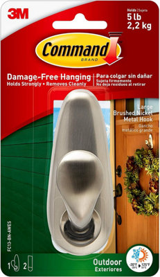 Command Outdoor Brushed Nickel Large Metal Hook FC13-BN-AW