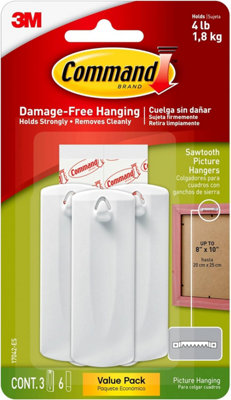 Command Wire-Back Sawtooth Frame Hangers, Holds up to 5 lbs, 3 Singulars Hangers, 6 strips, Decorate Damage-Free