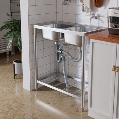 Commercial 201 Stainless Steel 2 Compartment Kitchen Sink 85cmH