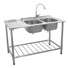 Commercial Catering Sink Double Bowl / Left Hand Drainer