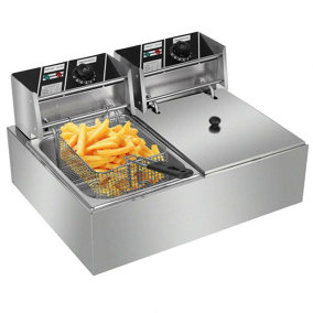 Commercial Deep Fryer Stainless Steel Electric Fryer Dual Tank 20L 2500Wx2 with Lids