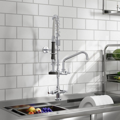 Commercial Kitchen Tap with Supply Hoses and Single Lever