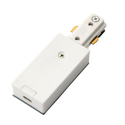 Commercial Track Light Live End Connector - 107mm Length - White ABS Rail System