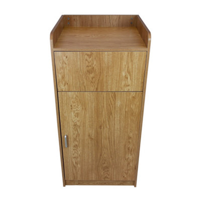 Commercial Wooden Litter Bin & Tray Stand - Light Oak with 100L Bin