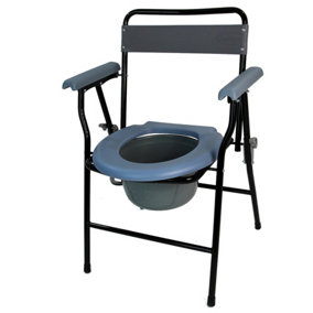 Commode Chair Folding Steel Portable Toilet with Safety Lock and 9 Litre Pail