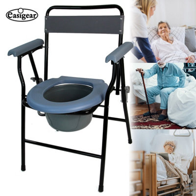 Commode Chair Folding Steel Portable Toilet with Safety Lock and 9 Litre Pail