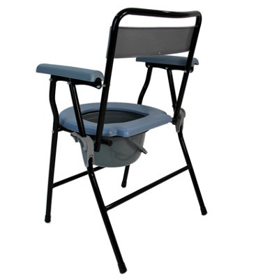Commode Chair Folding Steel Portable Toilet with Safety Lock and 9 Litre Pail - 3