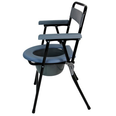 Commode Chair Folding Steel Portable Toilet with Safety Lock and 9 Litre Pail - 4