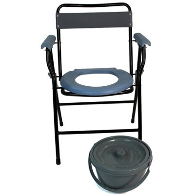 Commode Chair Folding Steel Portable Toilet with Safety Lock and 9 Litre Pail - 6