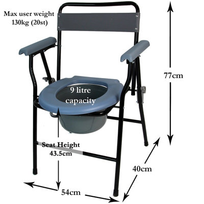 Commode Chair Folding Steel Portable Toilet with Safety Lock and 9 Litre Pail - 7
