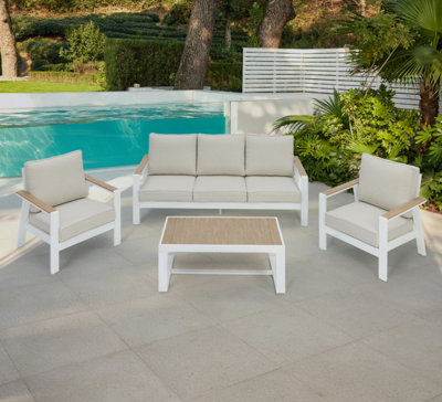 Como Ivory Aluminium Garden Conversation Set with Grey Cushions