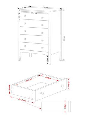Como Light Grey 5 drawer chest of drawers