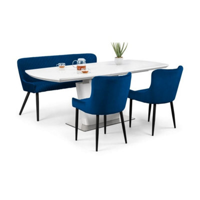 Como & Luxe Blue Dining Set (2 Chairs & Bench) DIY at B&Q