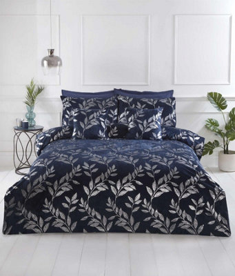 Como Navy Silver Foil Detailing Double Duvet Cover Set