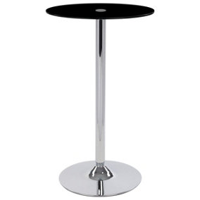 Como Poseur Premium Bar Table, Round Black Glass Table Top, Chrome Stem And Base, Kitchen Table, 60cm Width x 102cm Height