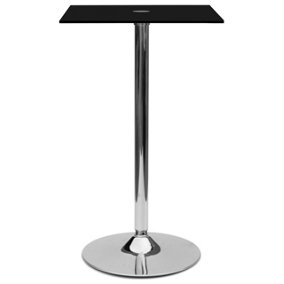 Como Poseur Premium Bar Table, Square Black Glass Table Top, Chrome Stem And Base, Kitchen Table, 60cm Width x 102cm Height
