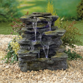 Como Springs Water Feature inc. LEDs - Polyresin - L49 x W49 x H54 cm - Natural Stone