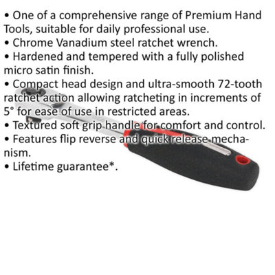 COMPACT 1/4 INCH HEAD RATCHET WRENCH WITH 72-TOOTH MECHANISM FOR ...