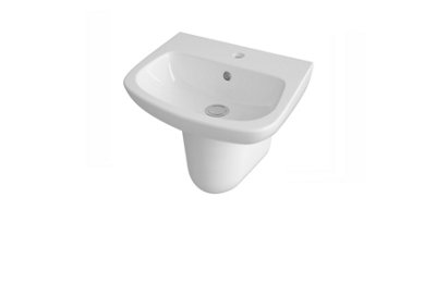 Compact 1 Tap Hole Ceramic Basin & Semi Pedestal - 450mm - Balterley