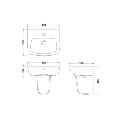 Compact 1 Tap Hole Ceramic Basin & Semi Pedestal - 450mm - Balterley